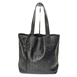 FRYE Large Black Leather Floral Perforated Tote and Shoulder Bag